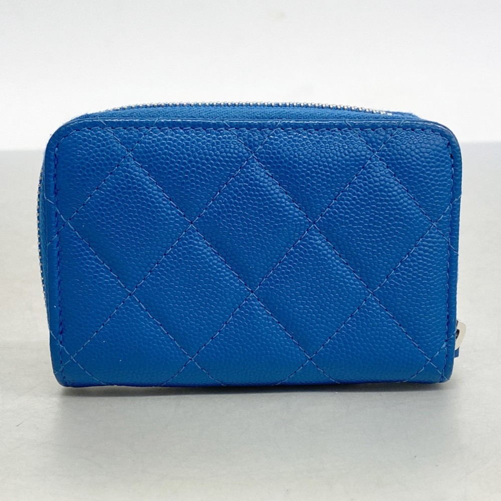 CHANEL Authentic Blue Quilted Card Holder with Silver Logo - Picture 8 of 11